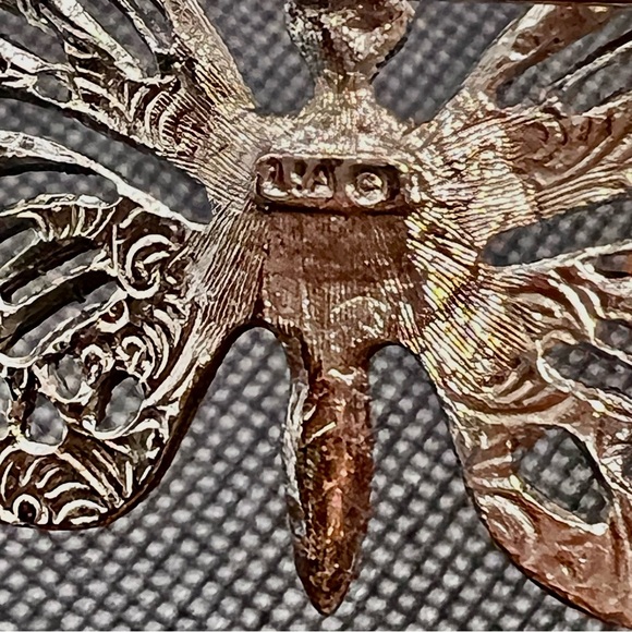 Vintage LIA Marcasite & Garnet Faux Rhinestone Butterfly Brooch Pin - Picture 3 of 5